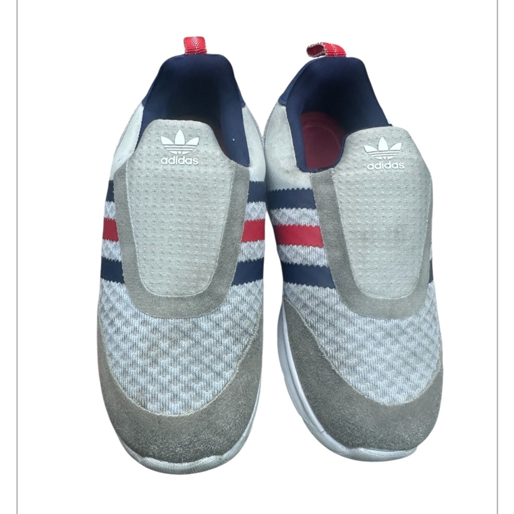 Adidas Gray Slip-On Shoes with Red and Blue Accents